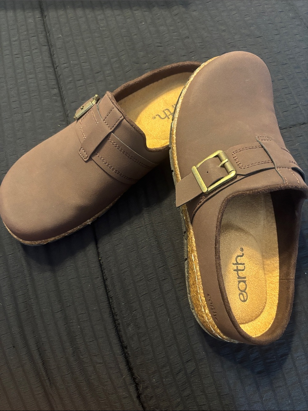 Earth Brown Slip-On Clog with Buckle Accent